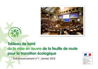 Tableau de bord
de la mise en œuvre de la feuille de route
pour la transition écologique
   État d’avancement n°1 Janvier 2013
 
