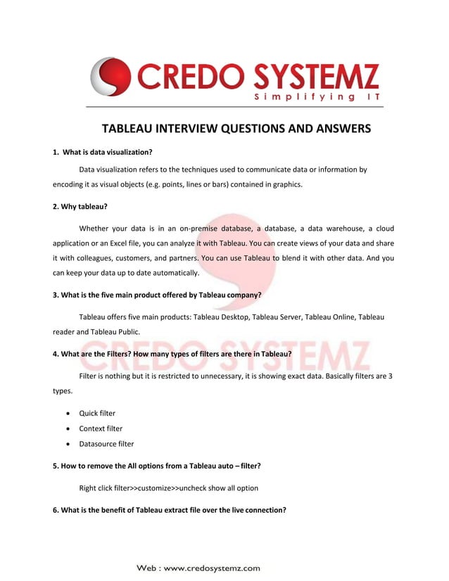 Tableau interview questions and answers PDF