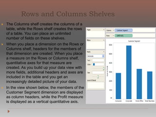 he
ce
he
A data source-specific dialog box opens that allows you to
complete the connection process.
Another way to connect to data is to import from a workbook.
A workbook can contain multiple connections to different
data
sources. To import a connection from a workbook
click the Import from Workbook button at the
bottom of the Select Saved Connection tab in t
Connect to Data dialog box.
After the connection is established, the data sour
fields display on the left side of the workbook in
t Data window
 
