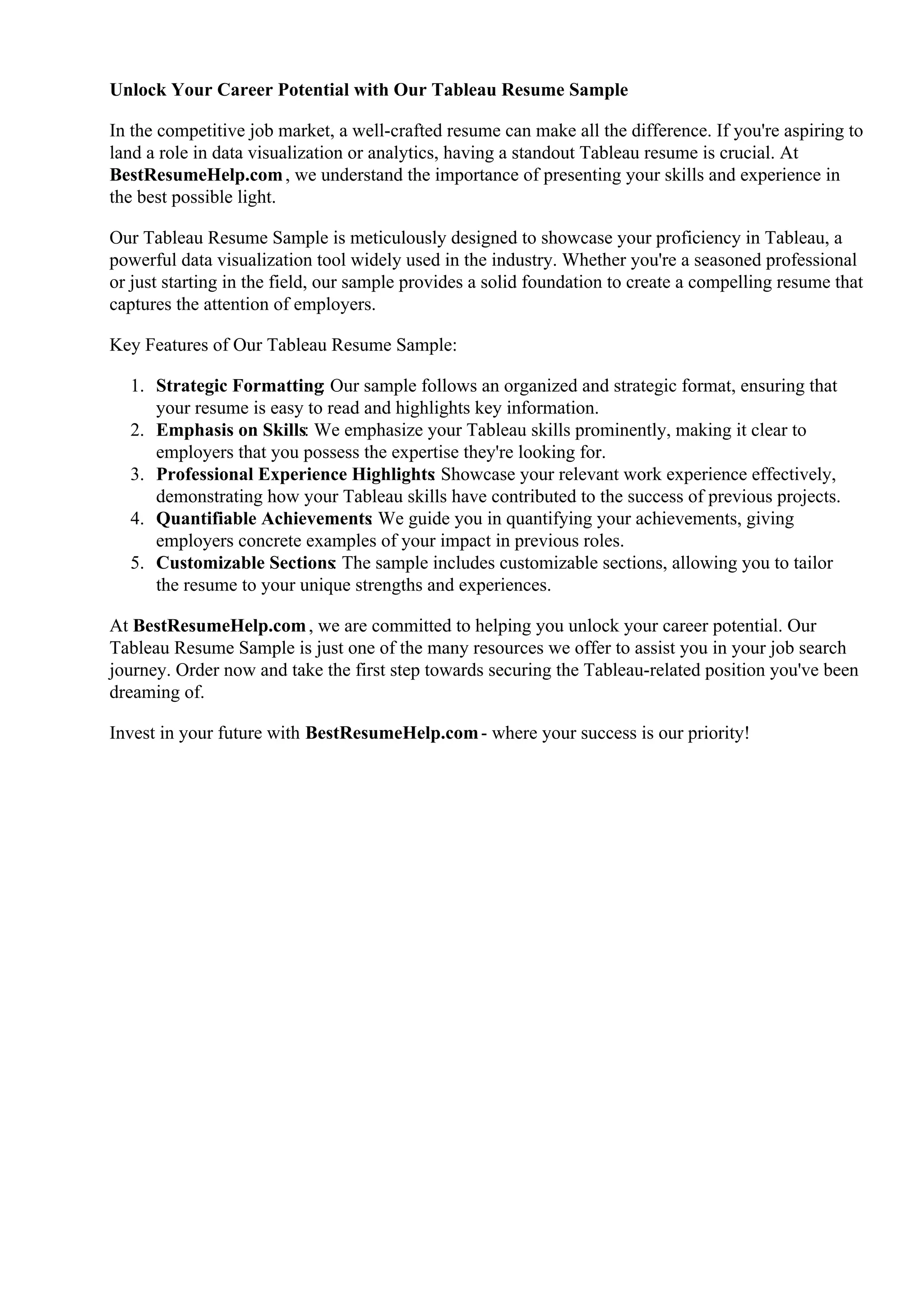 Tableau Resume Sample Key Features - Tableau Resume Sample Key Features Of Our Tableau 1 2048 