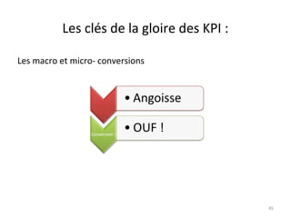 Les clés de la gloire des KPI :
Les macro et micro- conversions
45
 