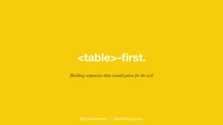 <table>-first. 
Building responsive data visualization for the web 
Bill Hinderman | @billHinderman 
 