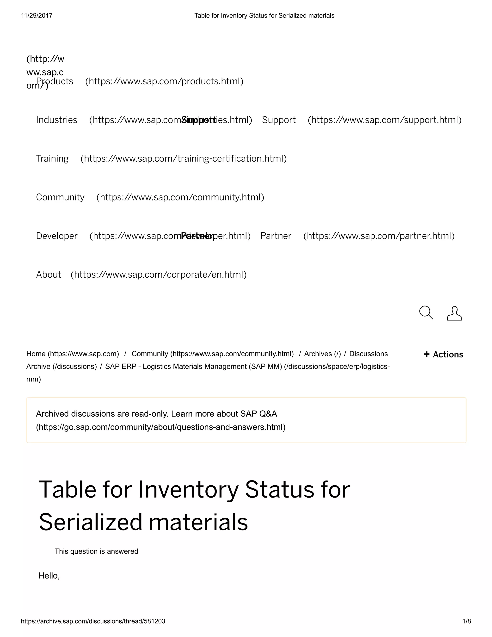 Table for inventory status for serialized materials | PDF