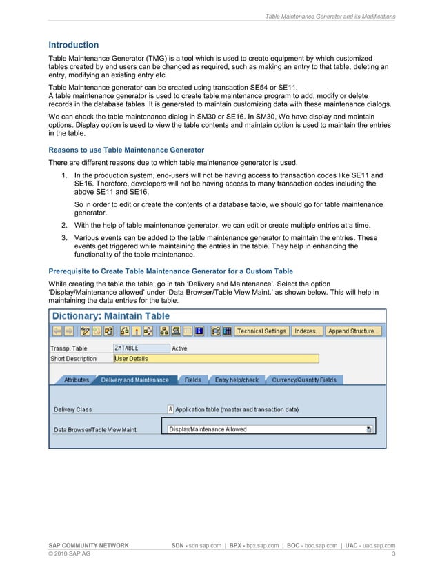 Table maintenance generator and its modifications PDF