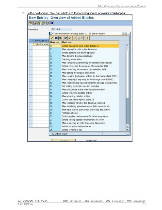 Table maintenance generator and its modifications