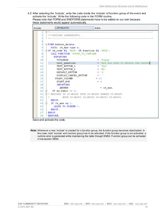 Table maintenance generator and its modifications