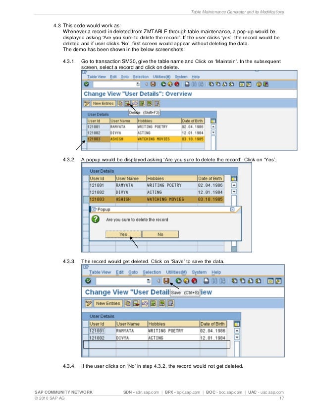 Table maintenance generator and its modifications
