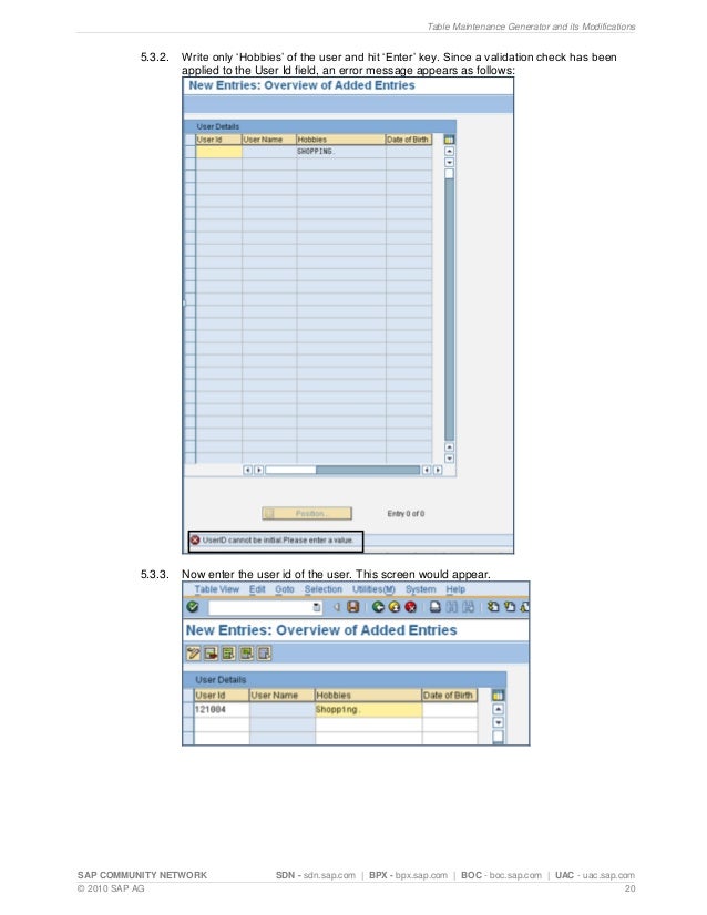 Table maintenance generator and its modifications