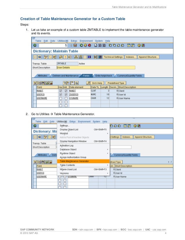 Table maintenance generator and its modifications