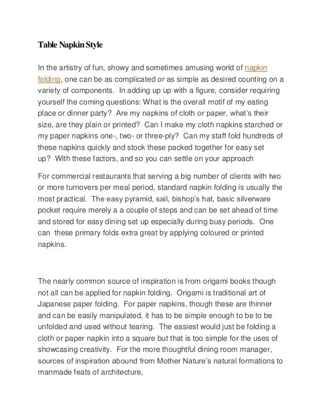 Table napkin style