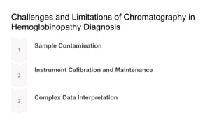 Challenges and Limitations of Chromatography in
Hemoglobinopathy Diagnosis
Sample Contamination
Instrument Calibration and Maintenance
Complex Data Interpretation
 