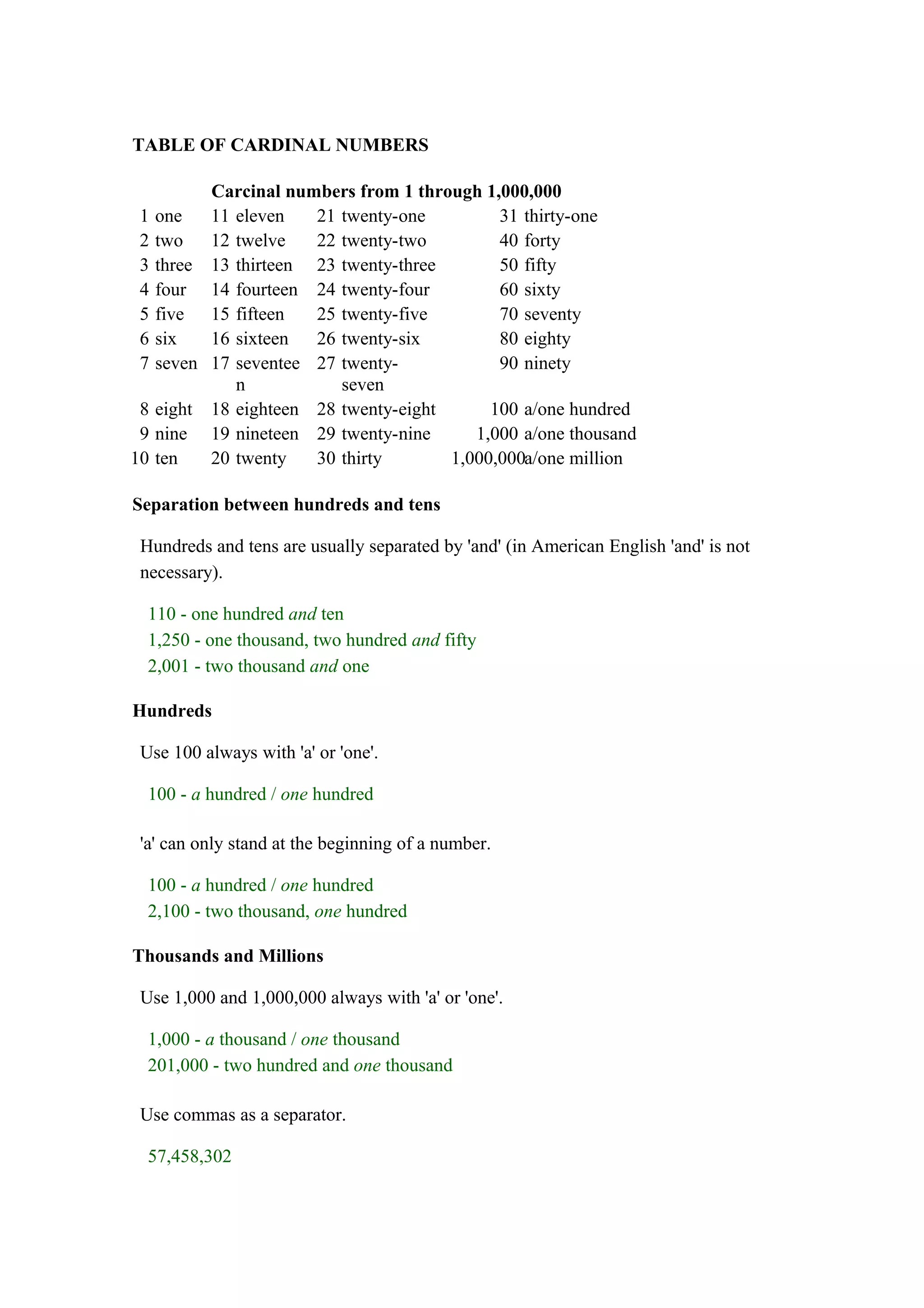 Table of cardinal numbers | DOC