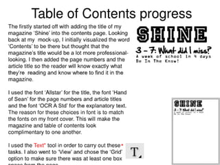 Table of contents progress