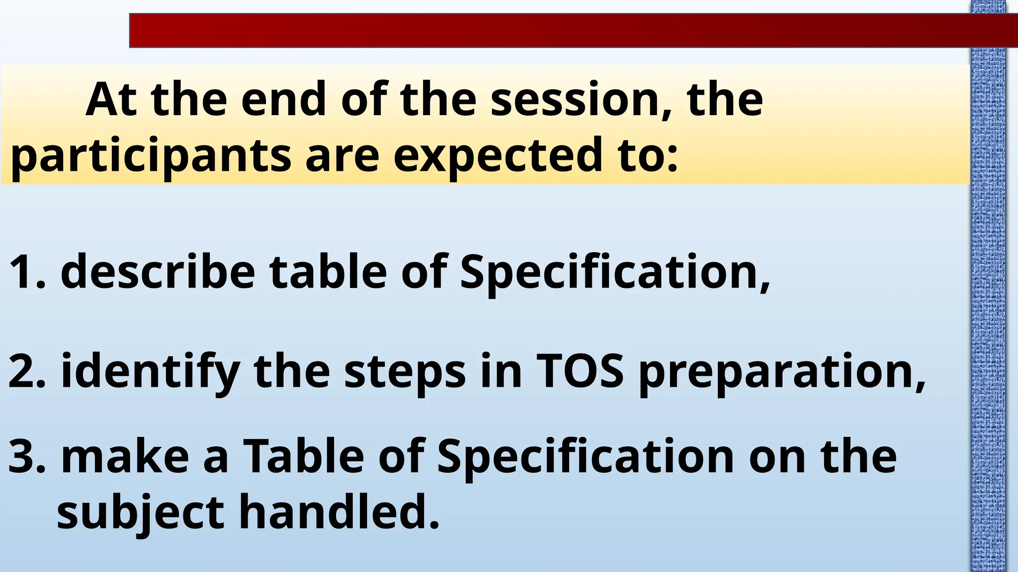TABLE OF SPECIFICATION for Any subject from Grade 1 to 12.pptx