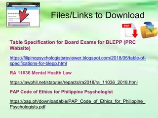 TABLE OF SPECIFICATION FOR BLEPP EXAM