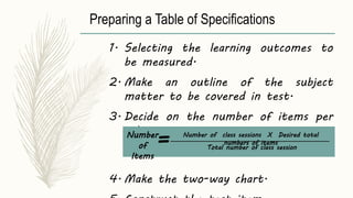Table of specifications | PPTX