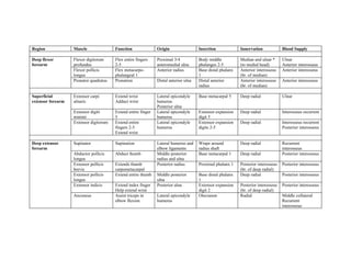 Table of upper limb muscles