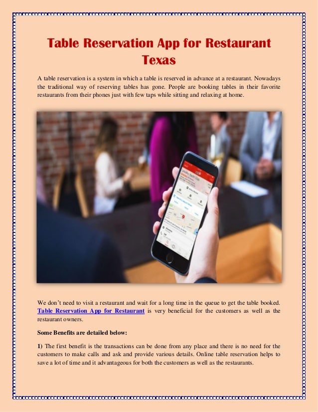 Table Reservation App for Restaurant Texas