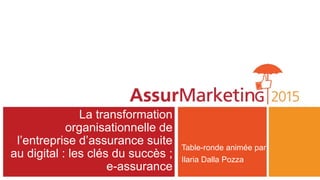 La transformation
organisationnelle de
l’entreprise d’assurance suite
au digital : les clés du succès ;
e-assurance
Table-ronde animée par
Ilaria Dalla Pozza
 