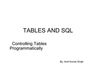 TABLES AND SQL Controlling Tables Programmatically By: Amit Kumar Singh 