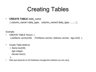 Tables And SQL basics | PPT | Databases | Computer Software and ...