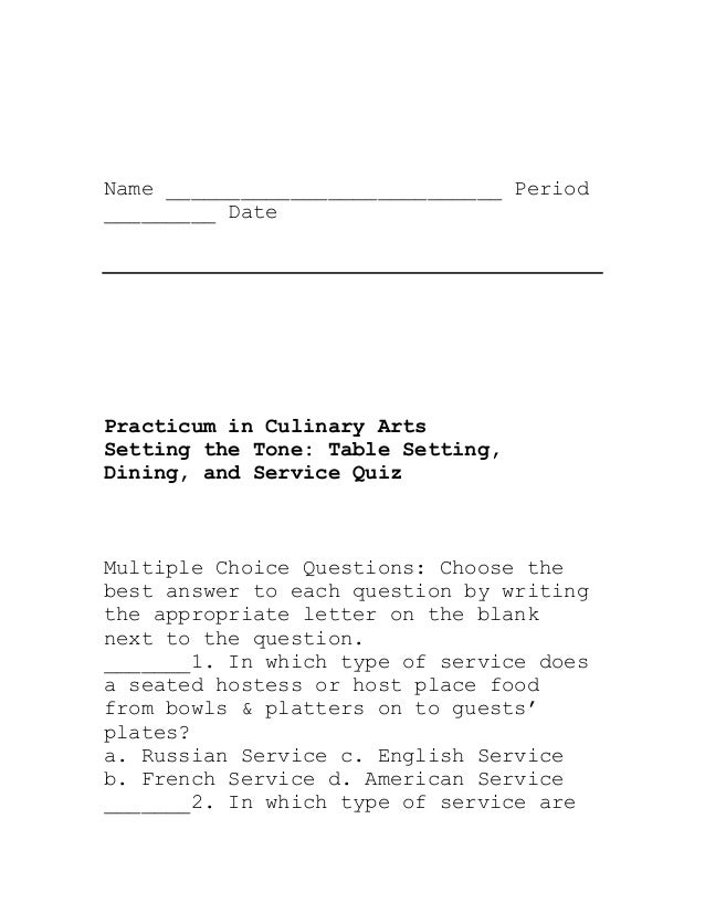 Table service quiz#1 Table service quiz#1