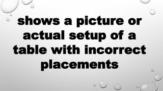 shows a picture or
actual setup of a
table with incorrect
placements
 