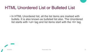tableslist.pptx | Web Design and HTML | Internet