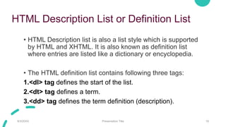 tableslist.pptx | Web Design and HTML | Internet