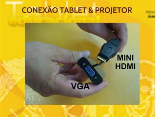 CONEXÃO TABLET & PROJETOR 
VGA 
MINI 
HDMI 
 