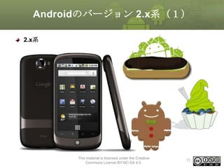 Androidのバージョン 2.x系（１）
2.x系

This material is licensed under the Creative
Commons License BY-NC-SA 4.0.

11

 