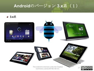 Androidのバージョン 3.x系（１）
3.x系

This material is licensed under the Creative
Commons License BY-NC-SA 4.0.

21

 