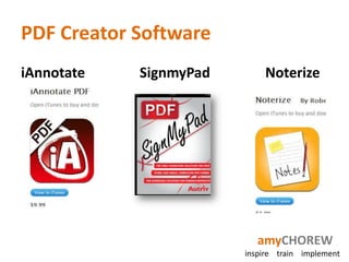 PDF Creator Software
iAnnotate   SignmyPad       Noterize




                           amyCHOREW
                        inspire train implement
 