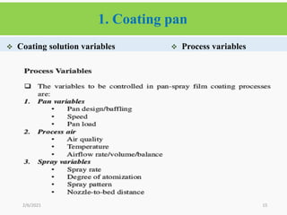 1. Coating pan
 Coating solution variables
15
2/6/2021
 Process variables
 