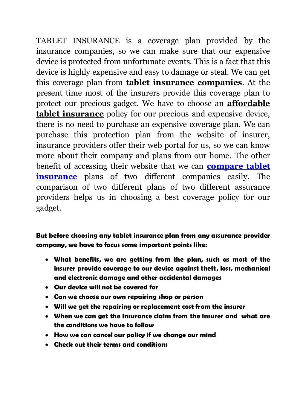 Tablet Computer Insurance