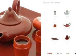 Service à thé Oriental




              Verre Beldi             Théière Beldi

                H6,5 D5                  H7 D5,5
                H9 D5,5                  H13 D8
                H12 D7




            Sucrier Oriental       Théière Orientale

                 H6 D7                  H6,5 D7
                                        H8,5 D8
                                        H9,5 D9




            Plateau Oriental       Pot à lait Oriental

                35X35                   H8,5 D7




        1                      3              5          6
 