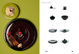 Service Nobu




          Plateau avec 2 mini Tagines         Tasse à café Nobu

                    17X10                          H7 D6,5




              Bol Couvert Nobu                    Bol Nobu

                     D5,5                            D11
                     D9,5                            D15
                     D14                             D20
                     D20                             D25
                     D26                             D30
                                                     D37




                Sous plat Nobu              Assiette Creuse Nobu

                     D20                             D15
                     D30                             D20
                                                     D27




              Assiette Plate Nobu       Assiette Creuse Couvercle Nobu

                     D24                             D9,5
                     D28                             D14
                     D32                             D23
                     D40                             D30

      5                                                                  6
 