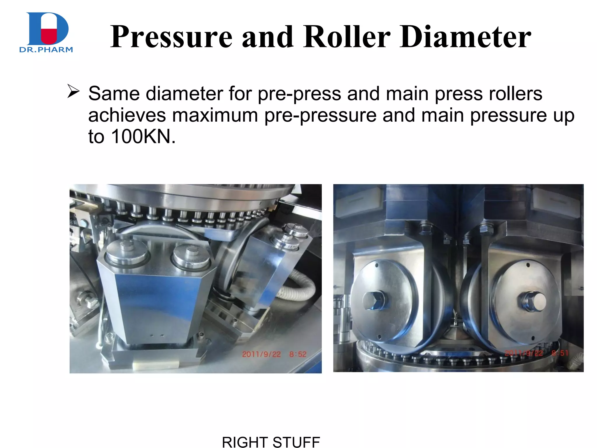 RIGHT STUFF
Pressure and Roller Diameter
 Same diameter for pre-press and main press rollers
achieves maximum pre-pressure and main pressure up
to 100KN.
 