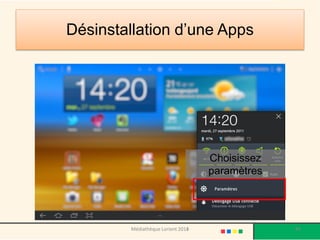 Désinstallation d’une Apps 
Choisissez paramètres 
Médiathèque Lorient 2013 85 2014 
 