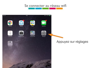 Se connecter au réseau wiﬁ
Appuyez sur réglages
 