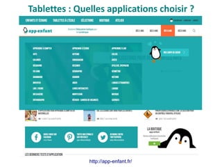 Tablettes : Quelles applications choisir ?
http://app-enfant.fr/
 