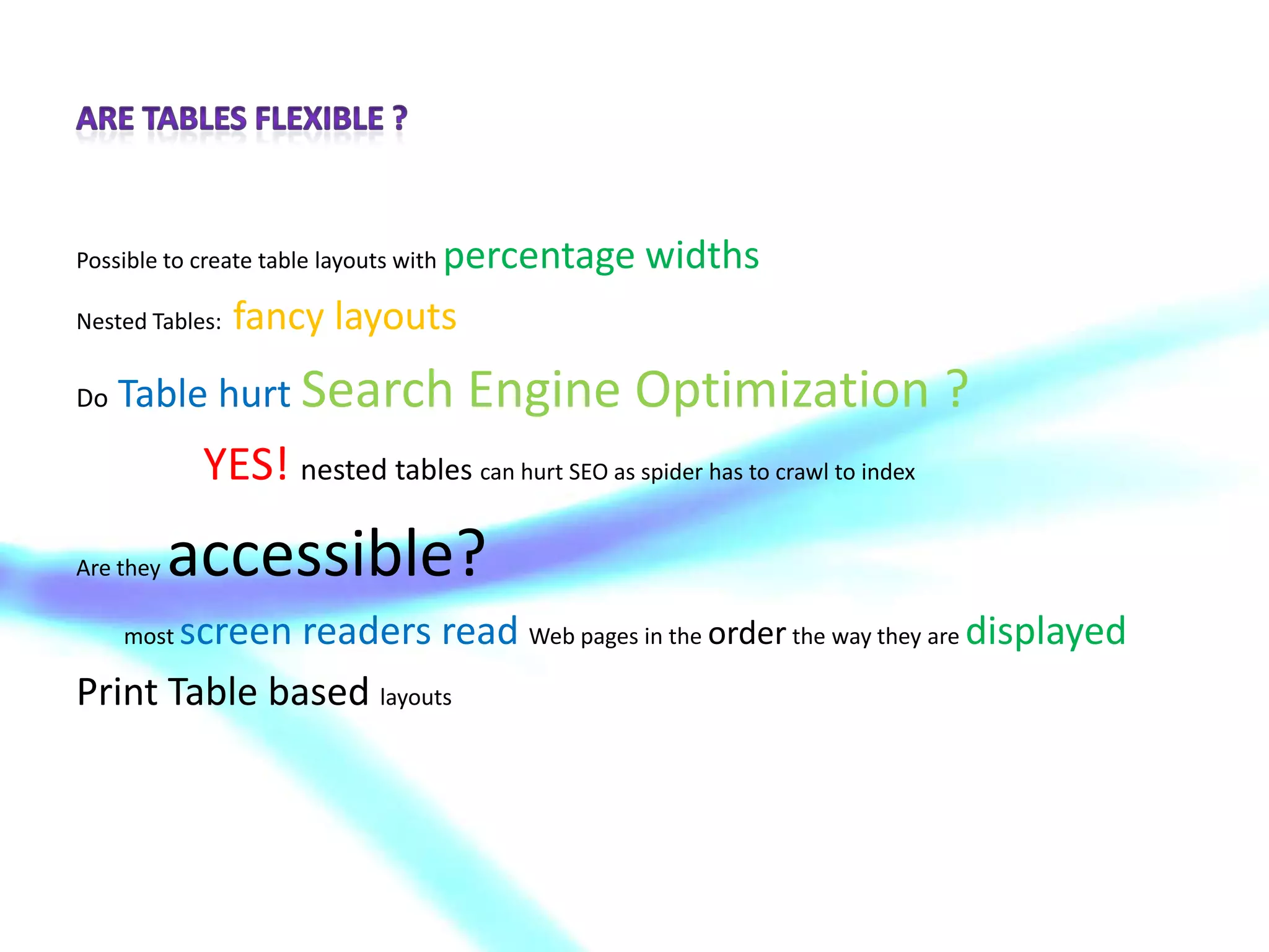 Difference between Table templates PPT