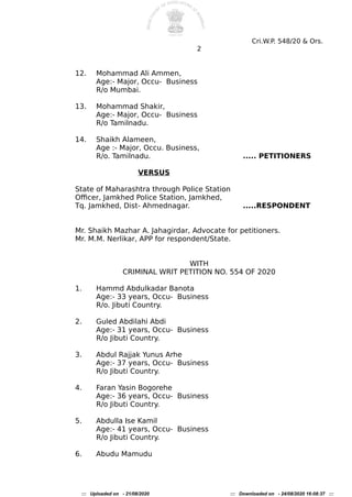 Cri.W.P. 548/20 & Ors.
2
12. Mohammad Ali Ammen,
Age:- Major, Occu- Business
R/o Mumbai.
13. Mohammad Shakir,
Age:- Major,...