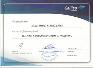 Tabrez galileo certificate