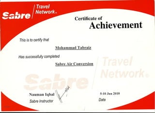 Tabrez sabre certificate