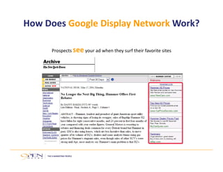 How Does Google Display Network Work? 
Prospects see your ad when they surf their favorite sites 
 