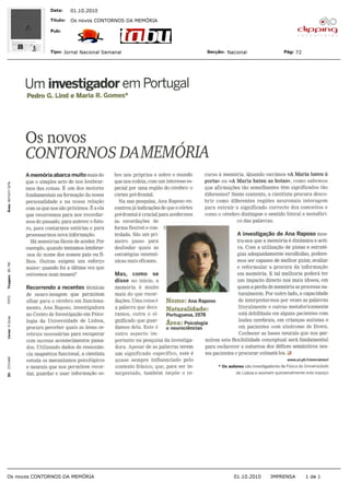 Um investigador               em Portugal
Pedro G. Lind e Maria R. Gomes*




Os novos
CONTORNOS DAMEMORIA
 