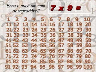 Erre e ouça um som
desagradável! 7 x 9 =7 x 9 =
 