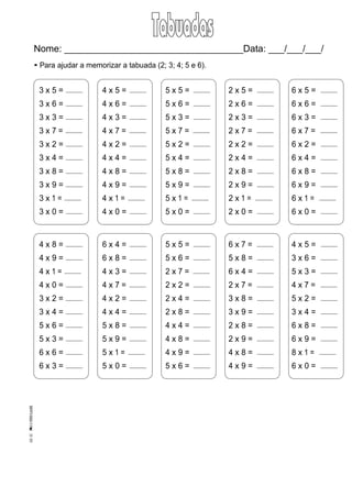 Caderno de Atividades da Tabuada do 5 – Multiplicação