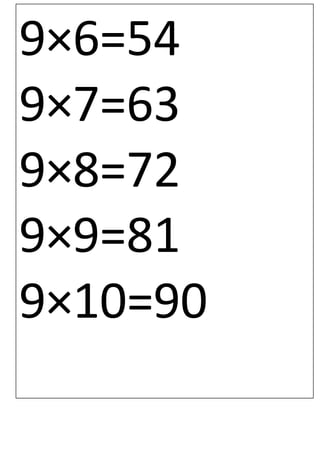 9×6=54
9×7=63
9×8=72
9×9=81
9×10=90
 